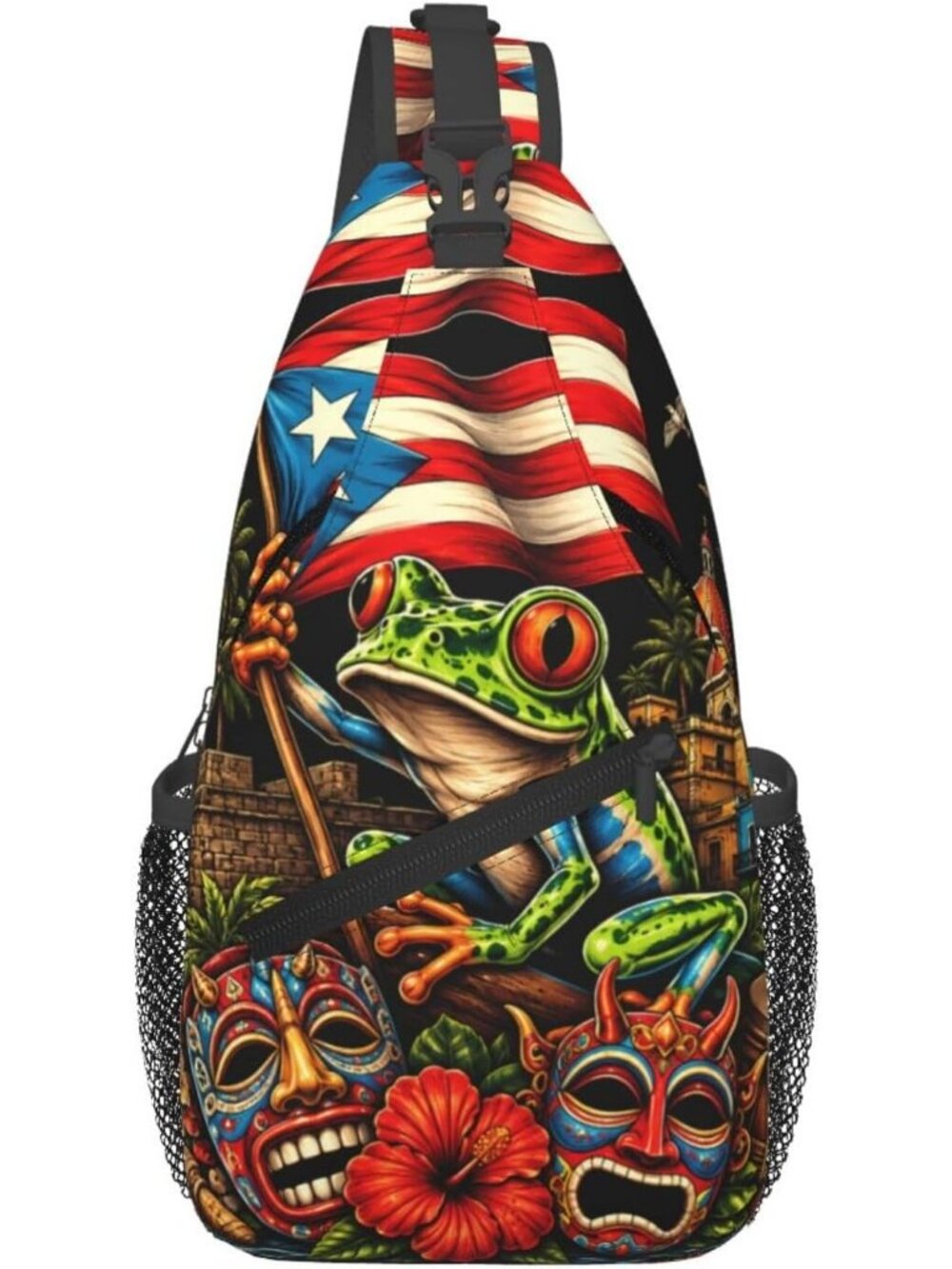 Unisex Frog Board Skeletons Sling Backpack Chest Hiking Travel Crossbody Bag
